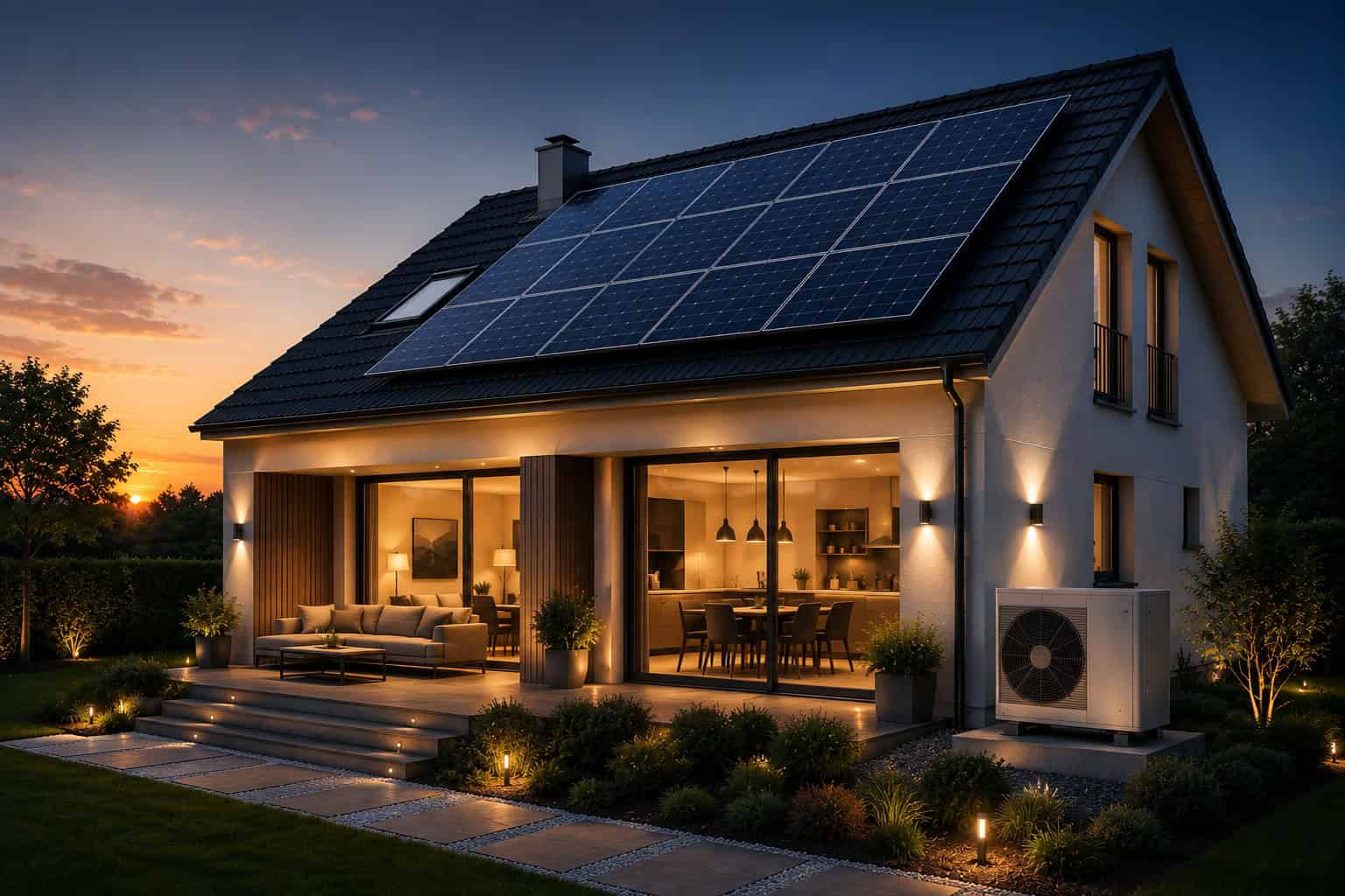 Casa moderna con impianto fotovoltaico e pompa di calore