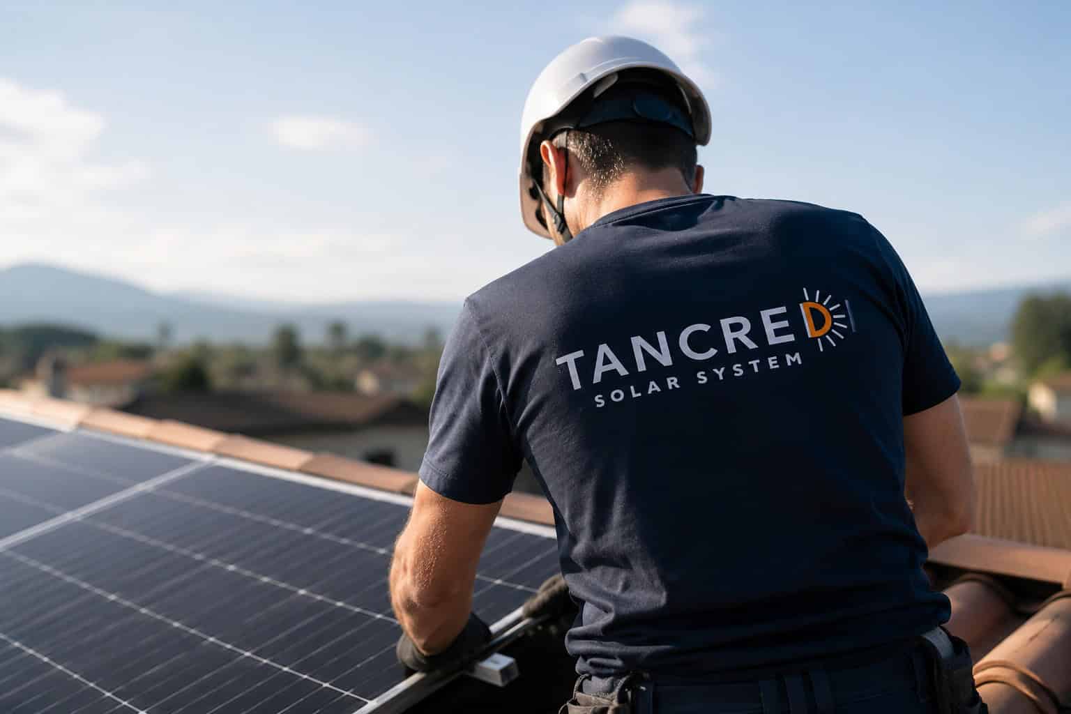 Tecnico Tancredi Solar System durante l’installazione di pannelli fotovoltaici