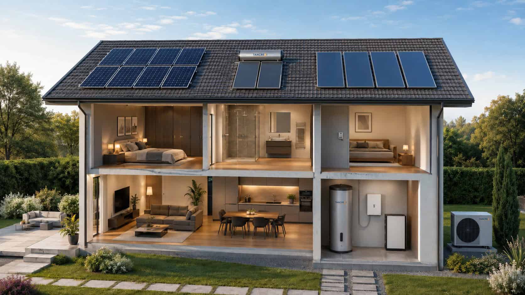 Ecosistema energetico Tancredi con fotovoltaico, solare termico e pompa di calore